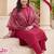 Plus Size Red Embroidered Straight Kurta Trousers With Dupatta Set