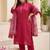 Plus Size Red Embroidered Straight Kurta Trousers With Dupatta Set