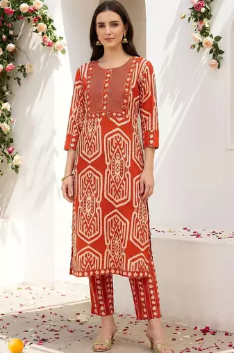 Women Ethnic Motifs Printed Regular Pure Cotton Kurta with Trousers
