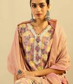 Floral Printed Pure Cotton Kurta With Trousers & Dupatta