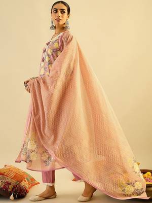 Floral Printed Pure Cotton Kurta With Trousers & Dupatta 5