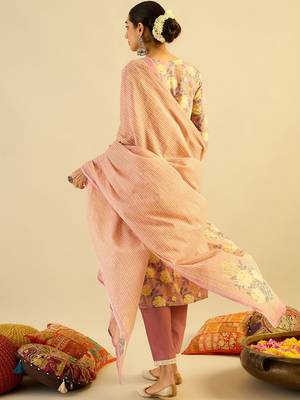 Floral Printed Pure Cotton Kurta With Trousers & Dupatta 6