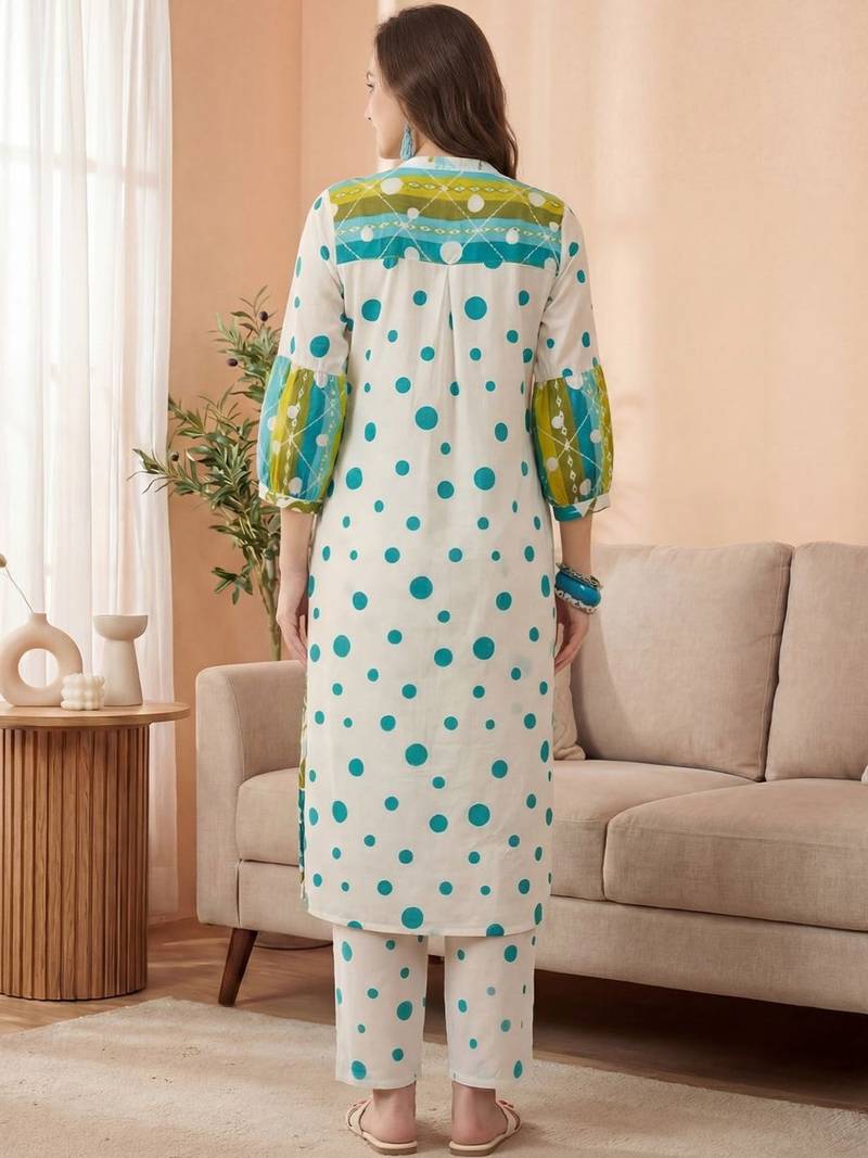 Women Floral Printed Band Collar Straight Kurta with Pyjamas