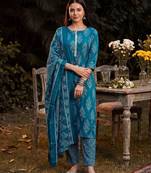 Women Ethnic Motifs Printed Regular Thread Work Linen Kurta with Trousers & With Dupatta