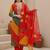 Women Leheriya Printed Regular Thread Work Kurta with Trousers & With Dupatta