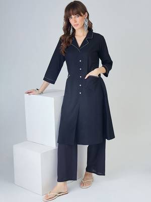 Women Regular Thread Work Pure Cotton Kurta with Trousers 2