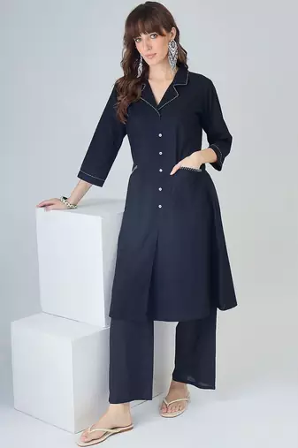 Women Regular Thread Work Pure Cotton Kurta with Trousers