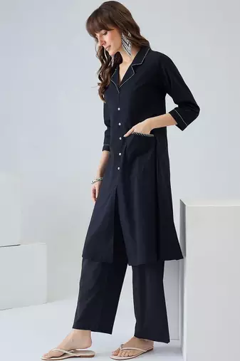 Women Regular Thread Work Pure Cotton Kurta with Trousers