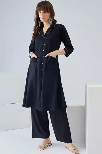 Women Regular Thread Work Pure Cotton Kurta with Trousers
