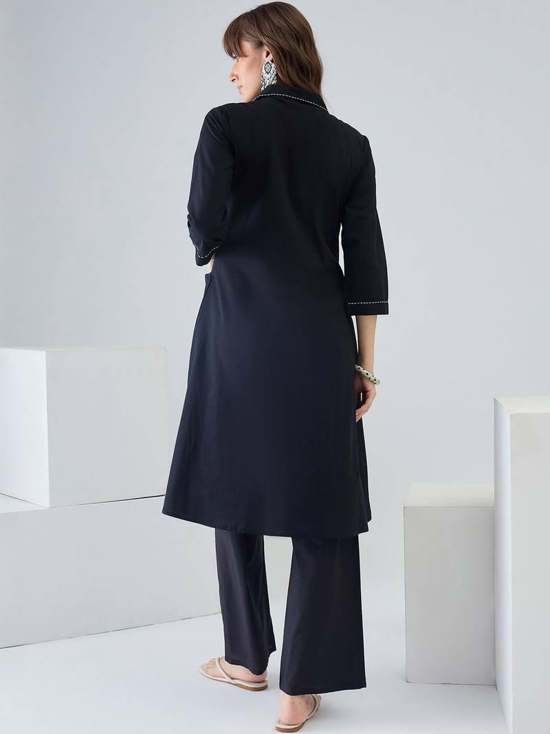 Women Regular Thread Work Pure Cotton Kurta with Trousers