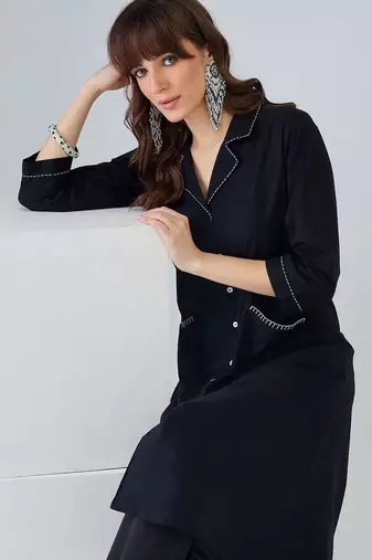 Women Regular Thread Work Pure Cotton Kurta with Trousers
