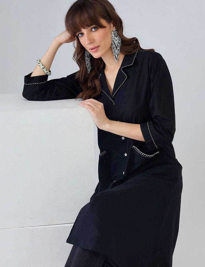 Women Regular Thread Work Pure Cotton Kurta with Trousers