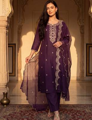 Women Ethnic Motifs Embroidered Regular Thread Work Kurta with Trousers & With Dupatta 1