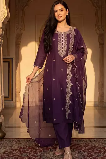 Women Ethnic Motifs Embroidered Regular Thread Work Kurta with Trousers & With Dupatta