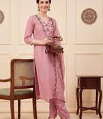 Women Floral Embroidered Regular Thread Work Kurta with Trousers & With Dupatta