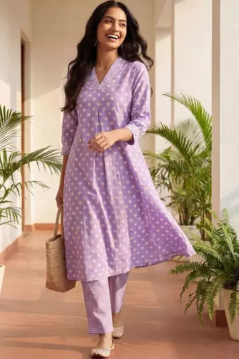 Women Printed Regular Pure Cotton Kurta with Trousers