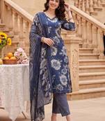Women Floral Printed Regular Kurta with Trousers & With Dupatta