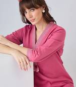 Women Dyed Regular Thread Work Kurta with Trousers
