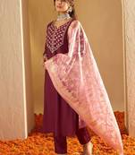Ethnic Motifs Yoke Design Straight Gotta Patti Liva Kurta with Trousers & Dupatta