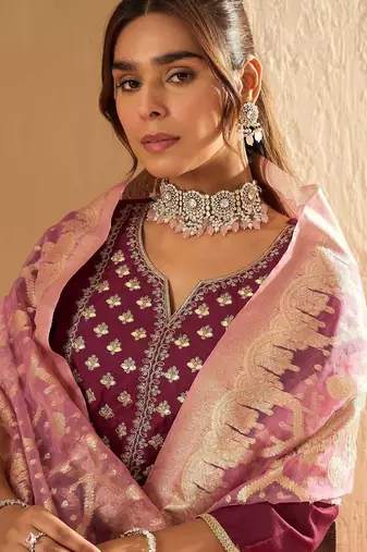Ethnic Motifs Yoke Design Straight Gotta Patti Liva Kurta with Trousers & Dupatta