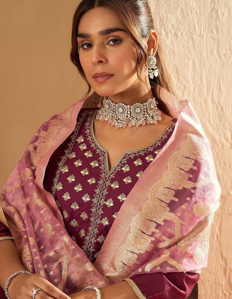 Ethnic Motifs Yoke Design Straight Gotta Patti Liva Kurta with Trousers & Dupatta