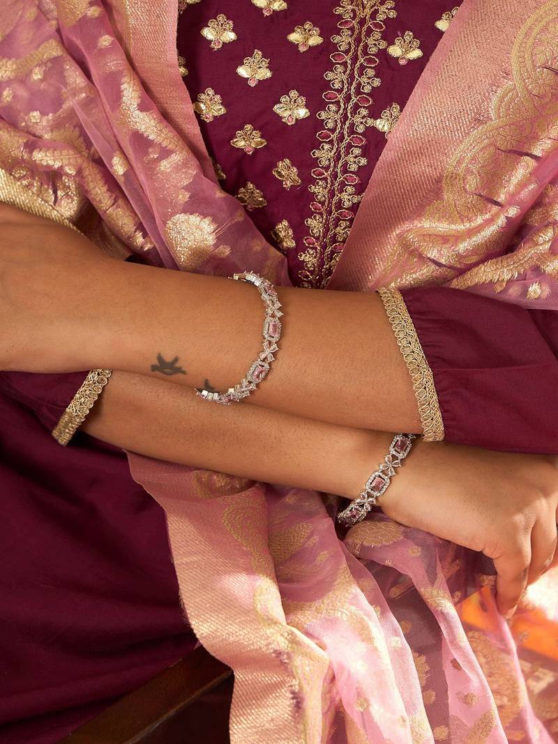 Ethnic Motifs Yoke Design Straight Gotta Patti Liva Kurta with Trousers & Dupatta
