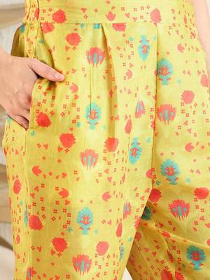 Orange Floral Printed Flared Kaftan Kurta with Trouser 3