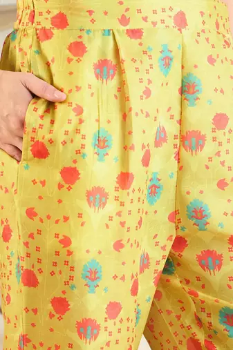 Orange Floral Printed Flared Kaftan Kurta with Trouser