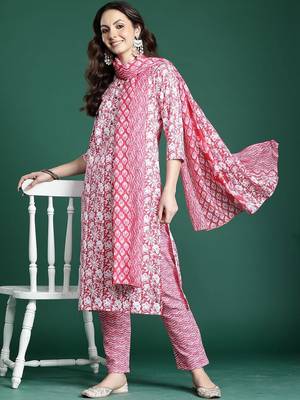 Women Ethnic Motifs Printed Regular Pure Cotton Kurta with Trousers & With Dupatta 1