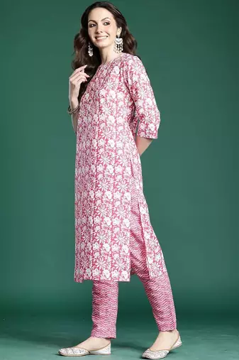 Women Ethnic Motifs Printed Regular Pure Cotton Kurta with Trousers & With Dupatta