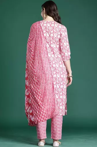 Women Ethnic Motifs Printed Regular Pure Cotton Kurta with Trousers & With Dupatta