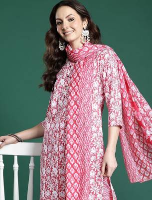 Women Ethnic Motifs Printed Regular Pure Cotton Kurta with Trousers & With Dupatta 4