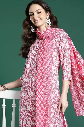 Women Ethnic Motifs Printed Regular Pure Cotton Kurta with Trousers & With Dupatta