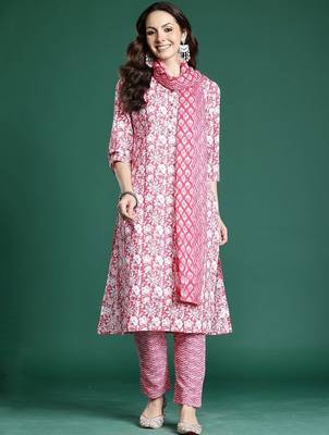 Women Ethnic Motifs Printed Regular Pure Cotton Kurta with Trousers & With Dupatta 5