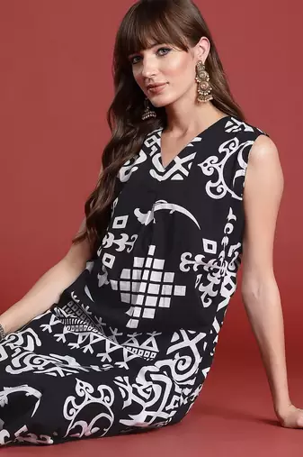 Ethnic Motifs Printed Pleated Pure Cotton Kurta with Trousers