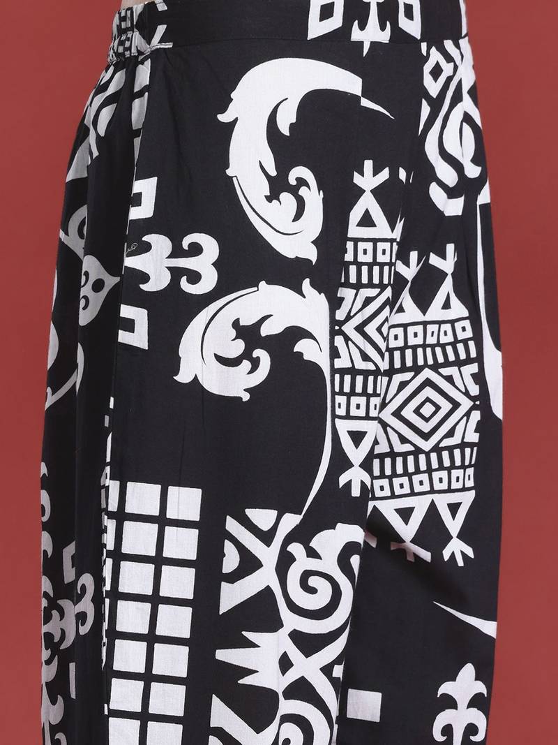 Ethnic Motifs Printed Pleated Pure Cotton Kurta with Trousers