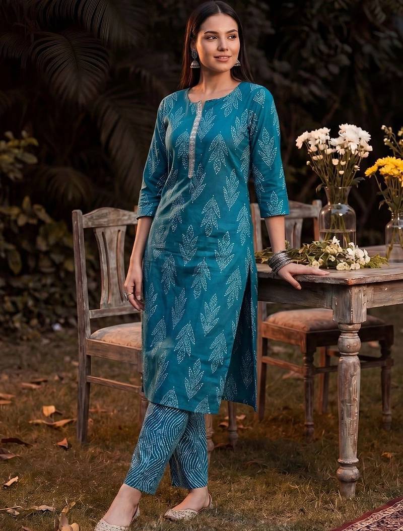 Women Ethnic Motifs Printed Regular Thread Work Linen Kurta with Trousers & With Dupatta