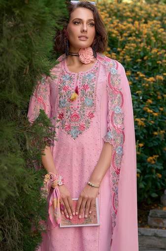 Women Floral Embroidered Regular  Cotton Kurta with Trousers & Dupatta