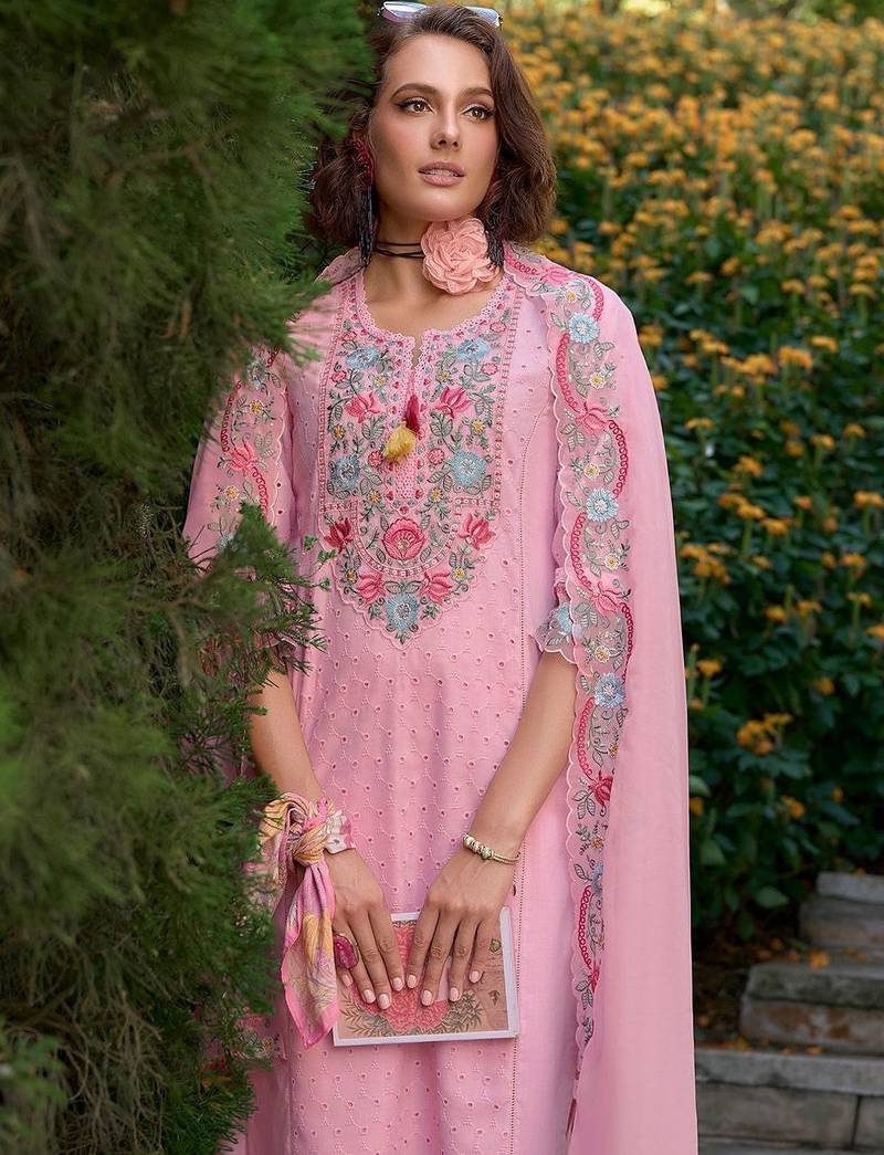 Women Floral Embroidered Regular Pure Cotton Kurta with Trousers & Dupatta