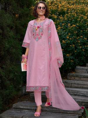 Women Floral Embroidered Regular Pure Cotton Kurta with Trousers & Dupatta 2