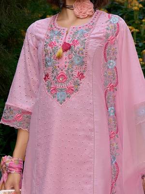 Women Floral Embroidered Regular Pure Cotton Kurta with Trousers & Dupatta 3