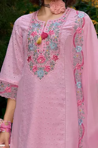 Women Floral Embroidered Regular Pure Cotton Kurta with Trousers & Dupatta