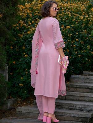 Women Floral Embroidered Regular Pure Cotton Kurta with Trousers & Dupatta 4