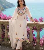 Women Floral Embroidered Regular Thread Work Pure Cotton Kurta with Trousers & With Dupatta