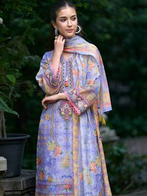 Women Floral Printed Regular Thread Work Linen Kurta with Trousers & With Dupatta 1