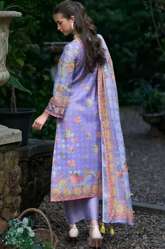 Women Floral Printed Regular Thread Work Linen Kurta with Trousers & With Dupatta
