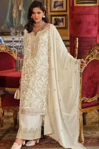 Women Ethnic Motifs Embroidered Regular Thread Work Kurta with Palazzos & Dupatta
