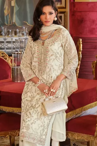Women Ethnic Motifs Embroidered Regular Thread Work Kurta with Palazzos & Dupatta