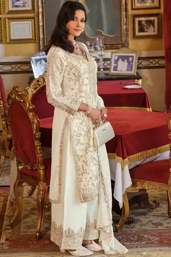 Women Ethnic Motifs Embroidered Regular Thread Work Kurta with Palazzos & Dupatta