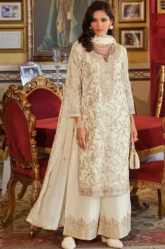 Women Ethnic Motifs Embroidered Regular Thread Work Kurta with Palazzos & Dupatta